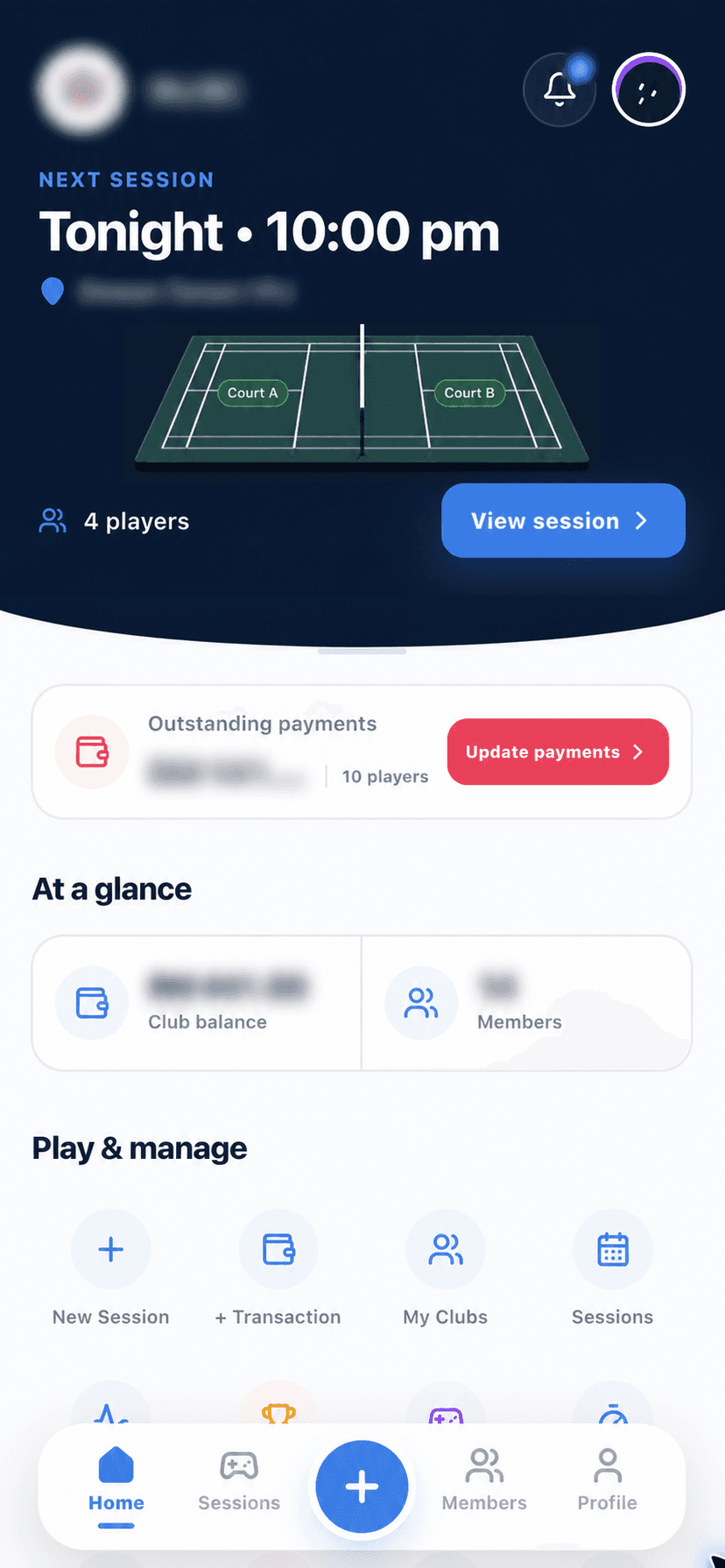 SmashIT Player Dashboard mobile screen